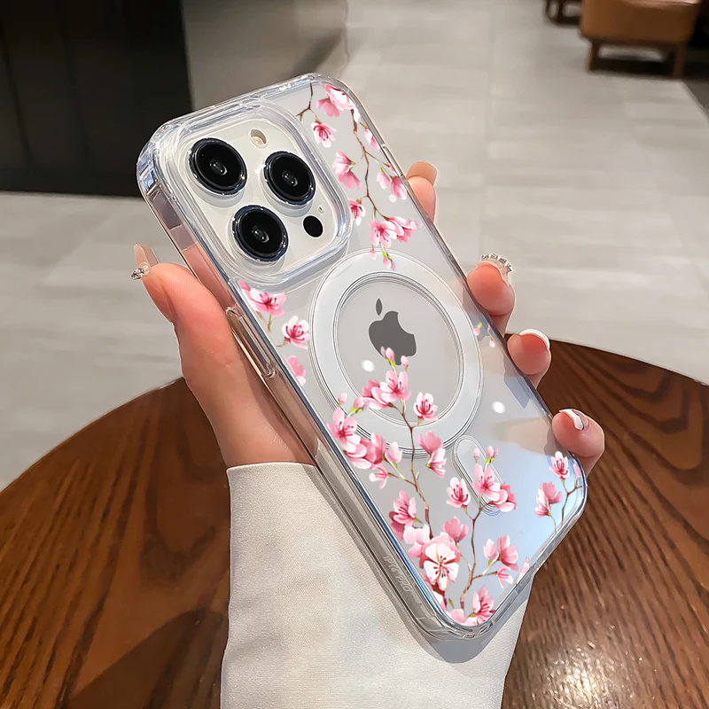 Phone Cases With Magsafe - Funda de lujo con flores rosas